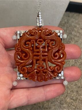 Sterling Silver Red Jade Enhancer Pendant Necklace 925